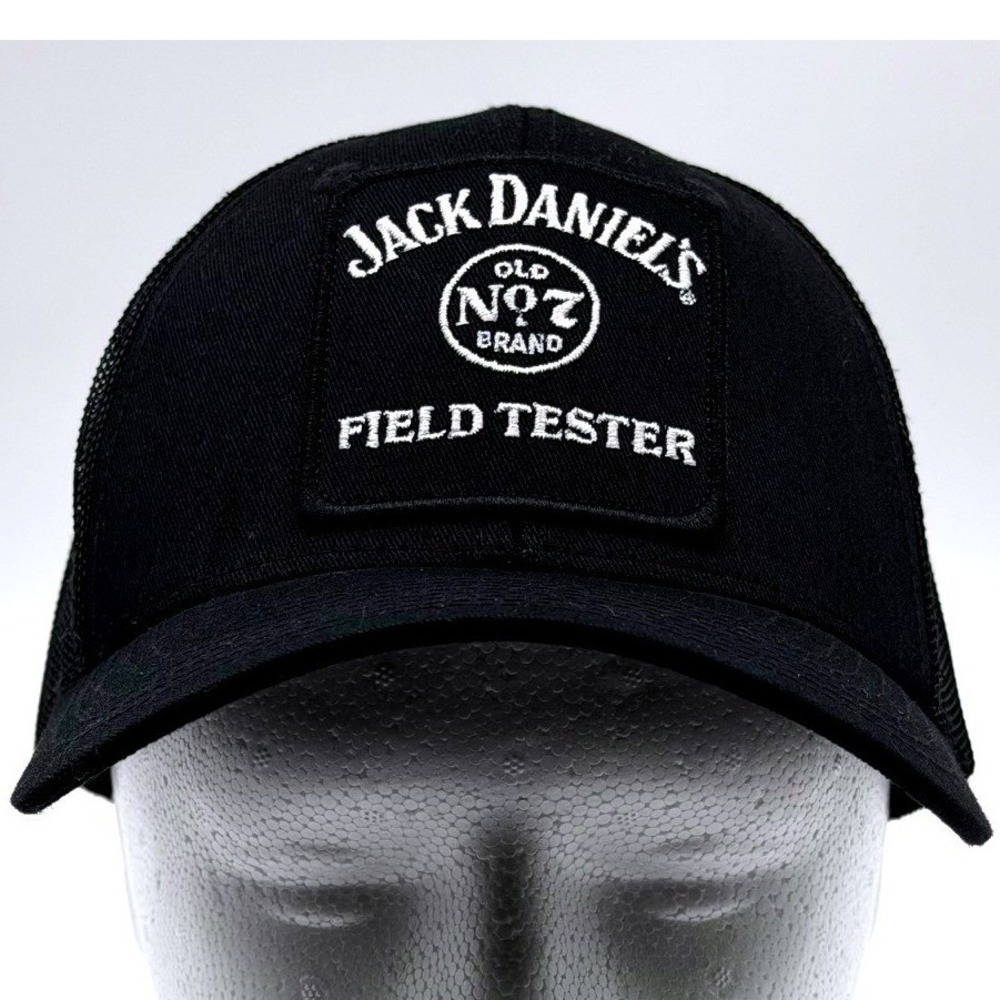 Jack Daniels Old No 7 Field Tester Black Trucker Hat Snapback Mesh Cap Mens